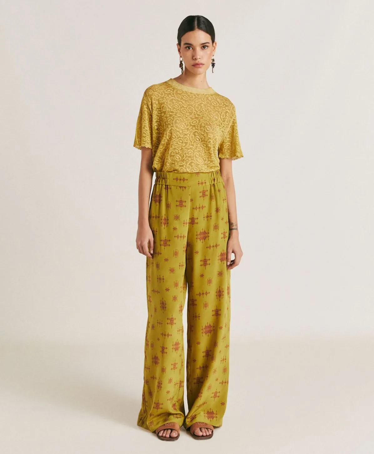 Pantalon En Crepe De Chine Baccarat - Citron Vert/Vin