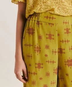 Pantalon En Crepe De Chine Baccarat - Citron Vert/Vin