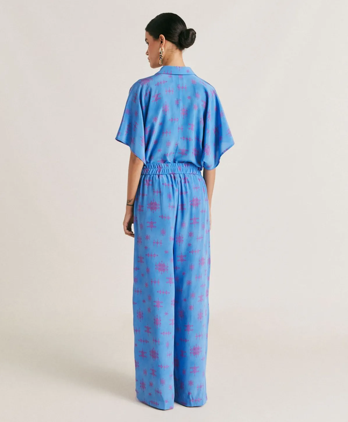 Pantalon En Crepe De Chine Baccarat - Bleutte/Fuchsia