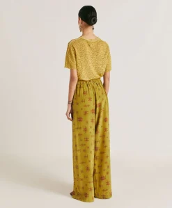 Pantalon En Crepe De Chine Baccarat - Citron Vert/Vin
