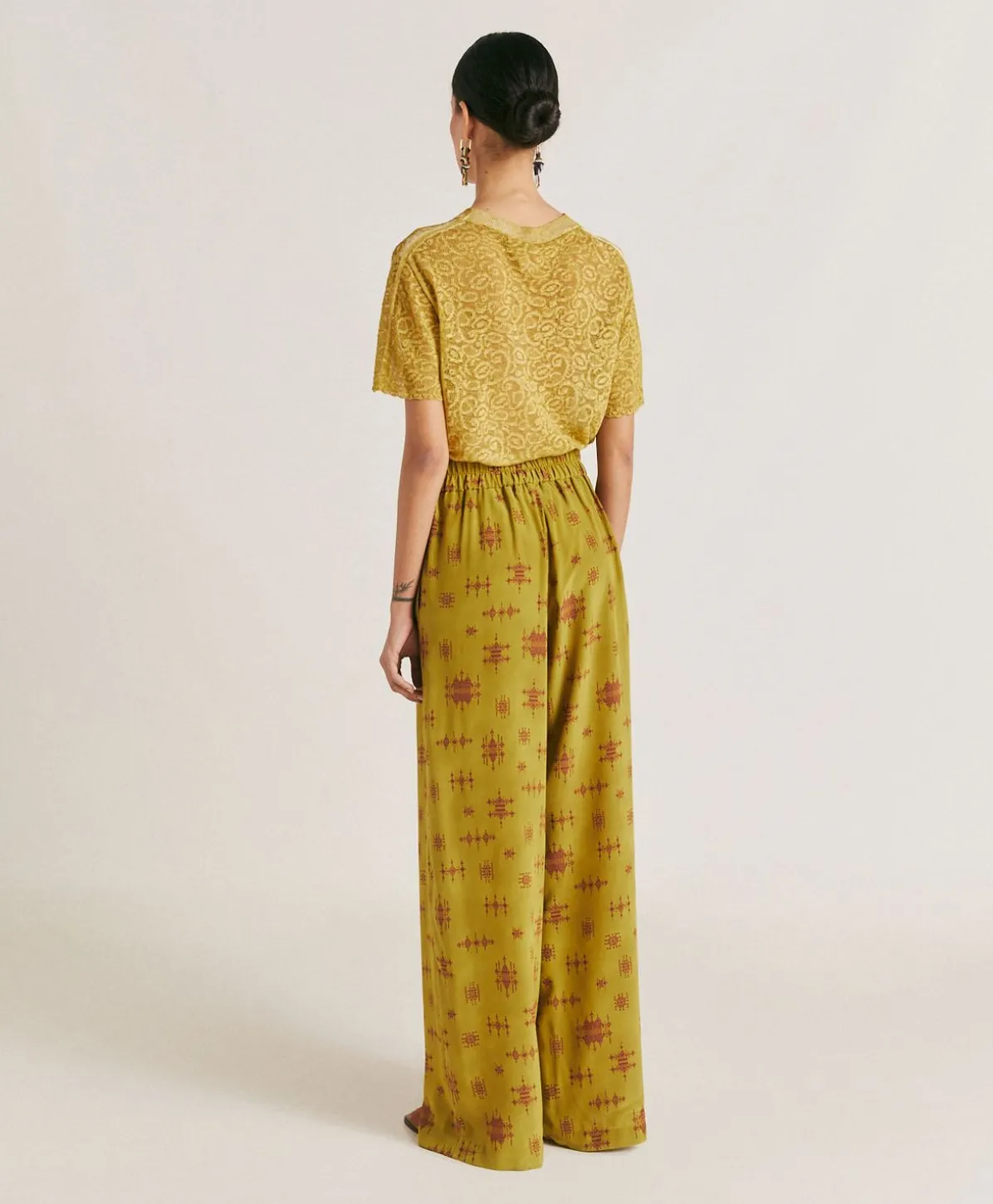 Pantalon En Crepe De Chine Baccarat - Citron Vert/Vin