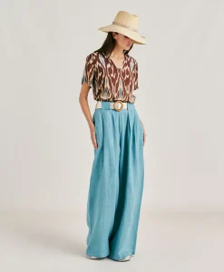 Pantalon En Lin Uni Aspen - Ceruleen