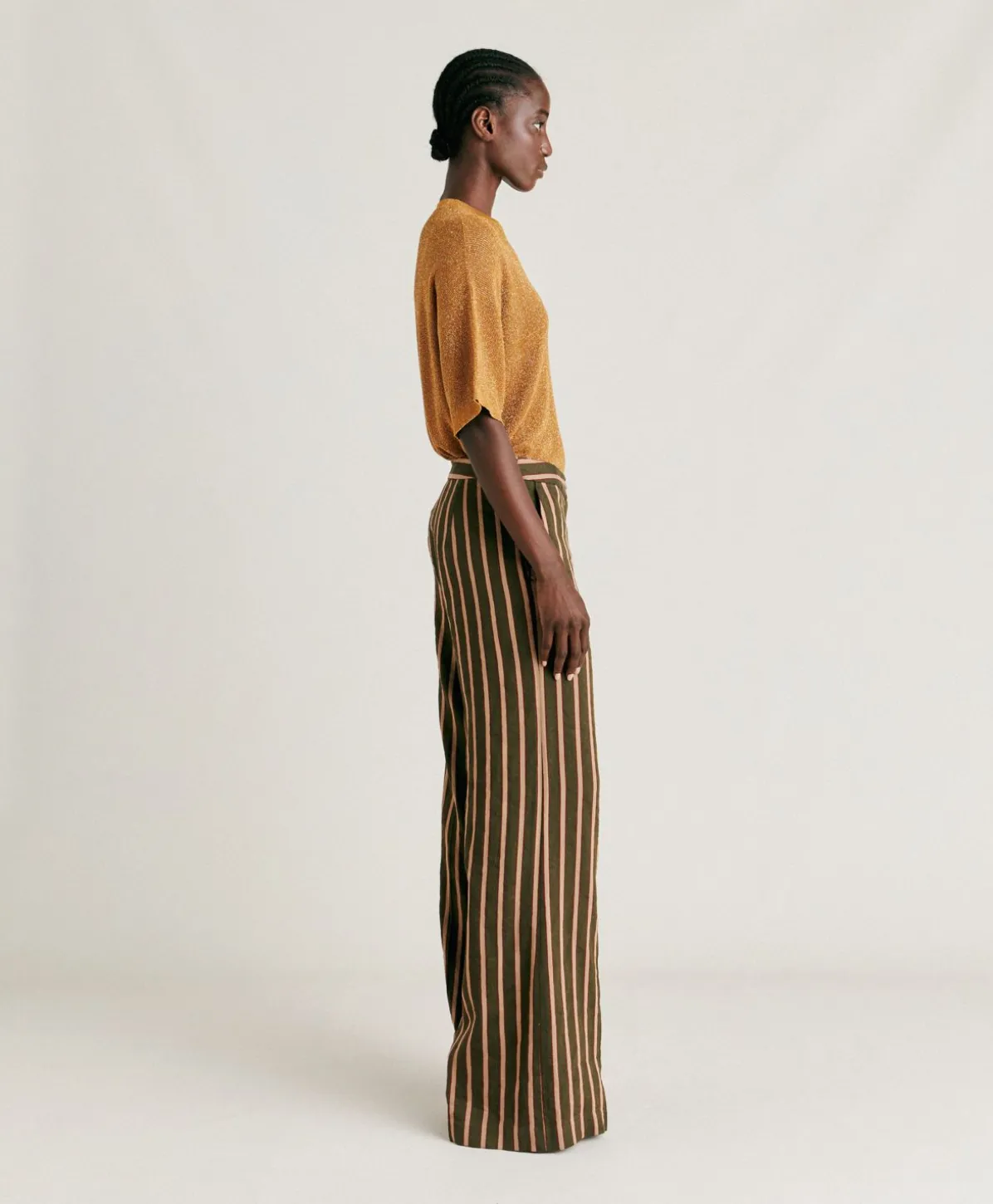 Pantalon En Lin Viscose Raye Candeo - Armee Multicolore