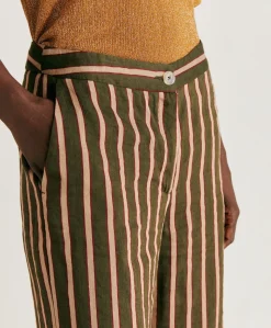 Pantalon En Lin Viscose Raye Candeo - Armee Multicolore