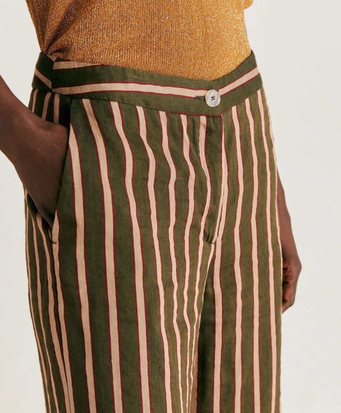 Pantalon En Lin Viscose Raye Candeo - Armee Multicolore