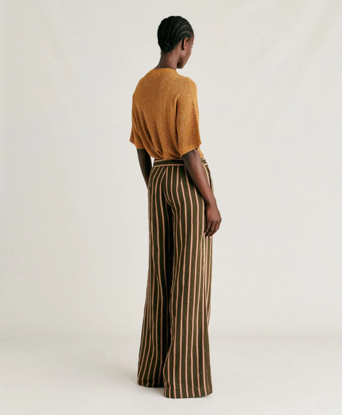 Pantalon En Lin Viscose Raye Candeo - Armee Multicolore