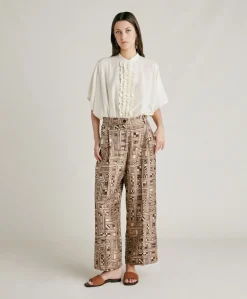 Pantalon En Serge De Soie Magnisi - Beige/Tabac