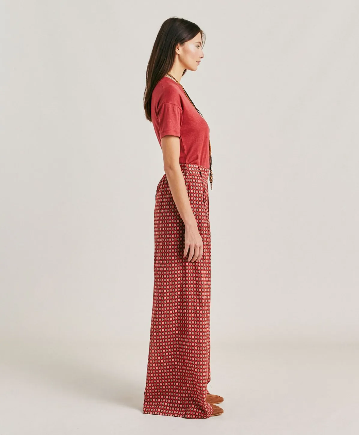Pantalon En Voile De Coton Imprime Aspen - Rouge