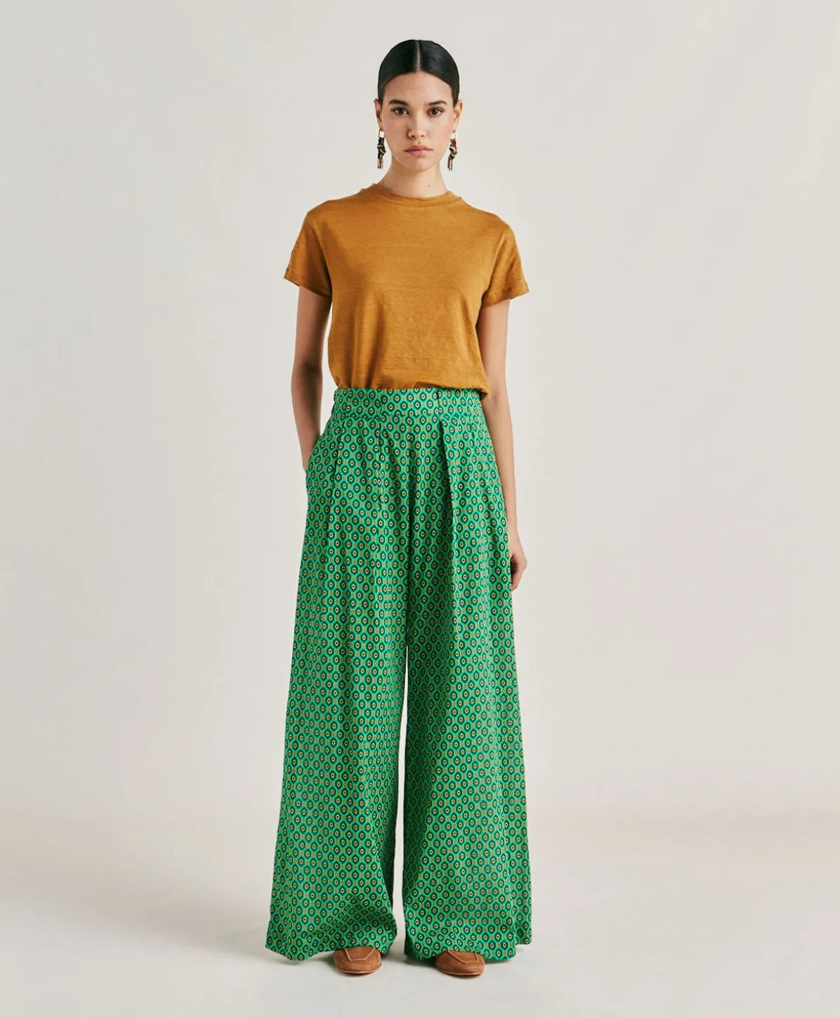 Pantalon En Voile De Coton Imprime Aspen - Emeraude