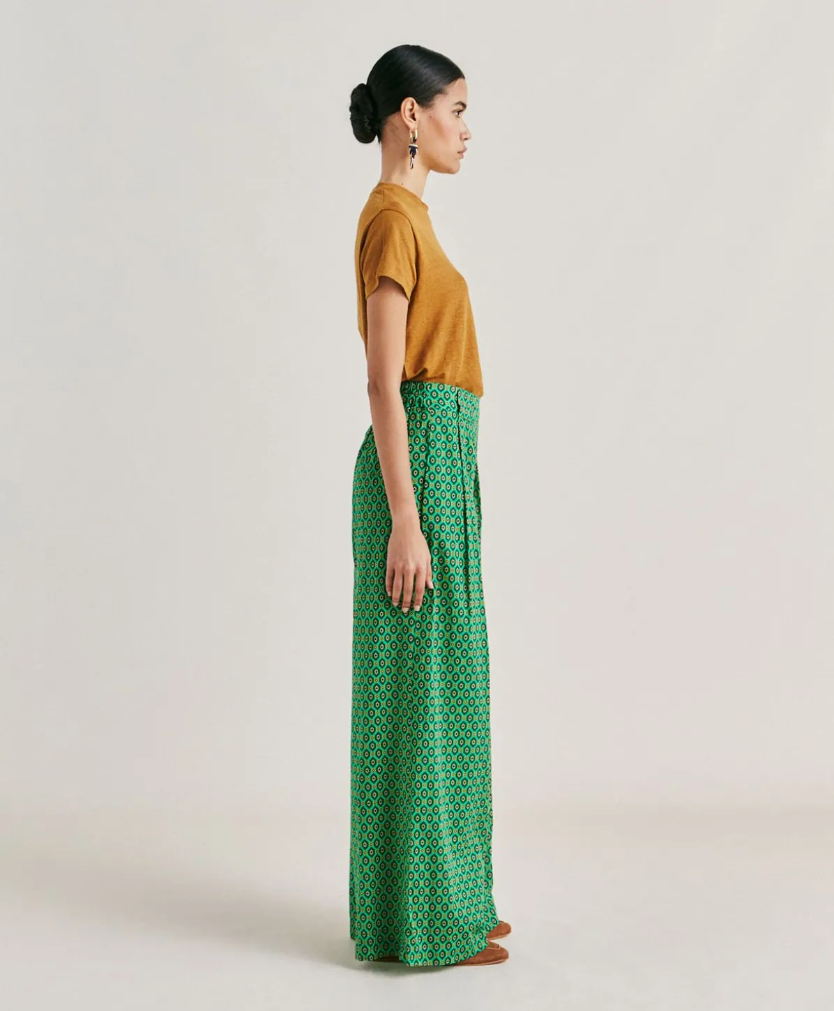 Pantalon En Voile De Coton Imprime Aspen - Emeraude