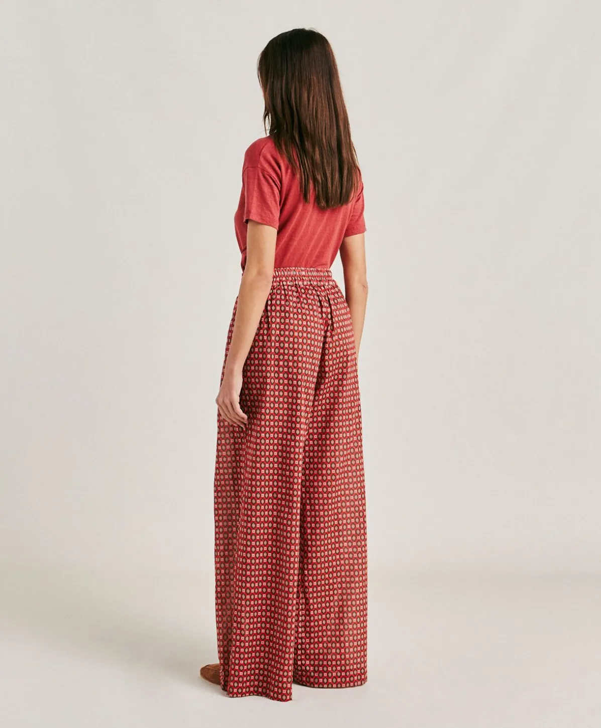 Pantalon En Voile De Coton Imprime Aspen - Rouge