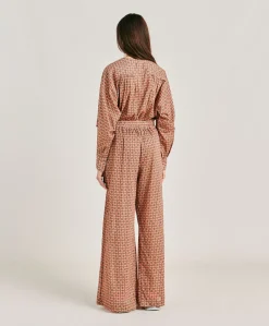 Pantalon En Voile De Coton Imprime Aspen - Corail