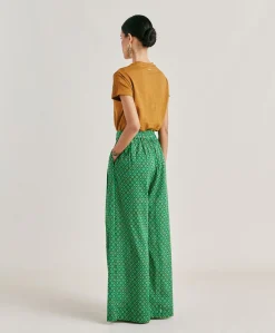 Pantalon En Voile De Coton Imprime Aspen - Emeraude