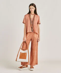 Pantalon Ginepro En Lin Viscose - Creme/Rouille