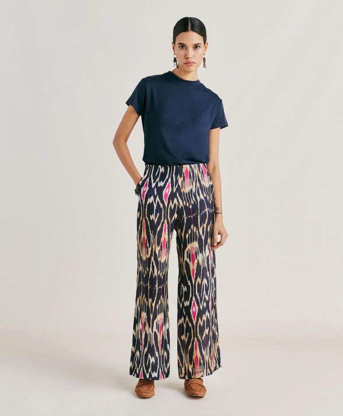 Pantalon Ginepro En Lin Viscose - Bleu Multicolore