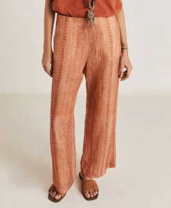 Pantalon Ginepro En Lin Viscose - Creme/Rouille