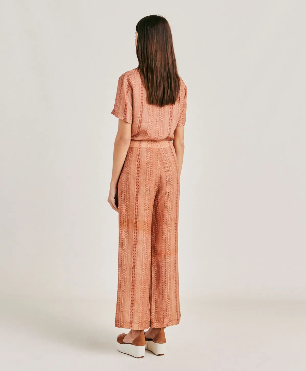 Pantalon Ginepro En Lin Viscose - Creme/Rouille