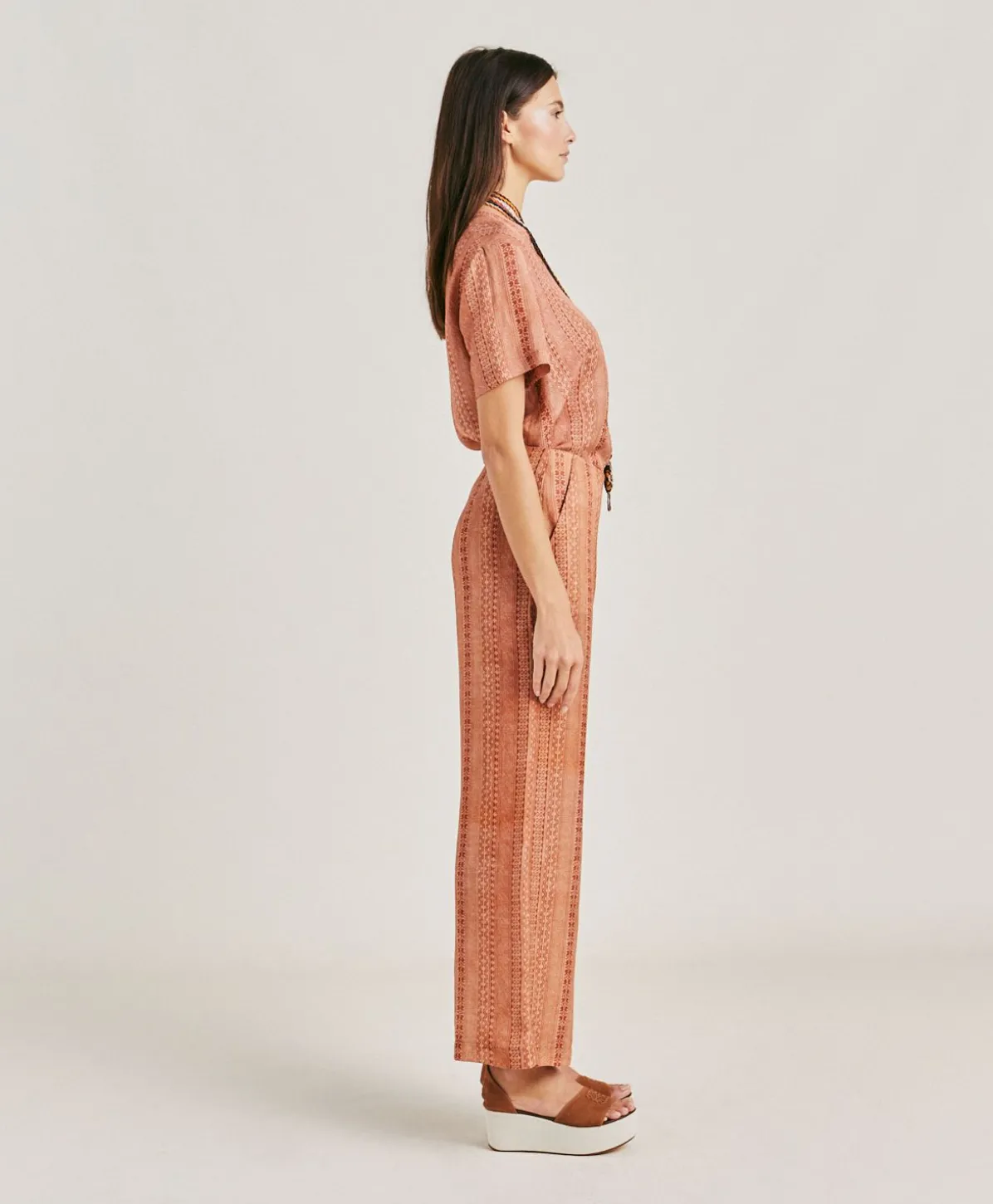 Pantalon Ginepro En Lin Viscose - Creme/Rouille