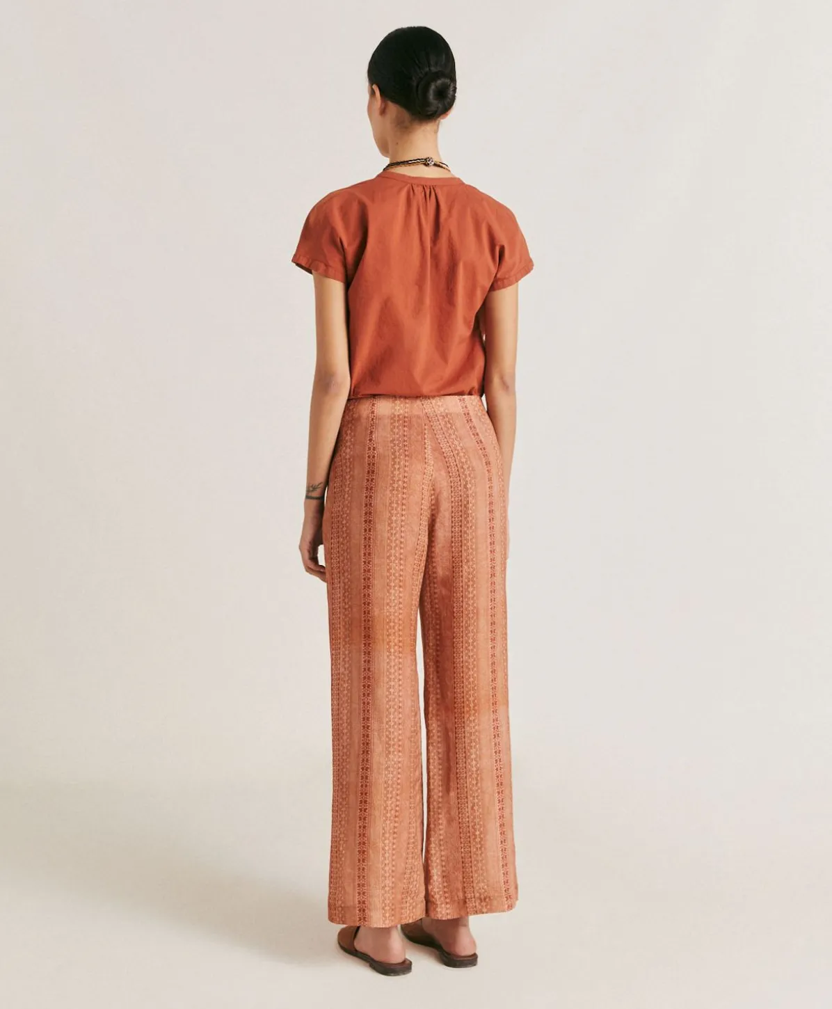 Pantalon Ginepro En Lin Viscose - Creme/Rouille