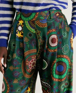Pantalon Haboutai En Soie Lanzarote - Vert Multicolore