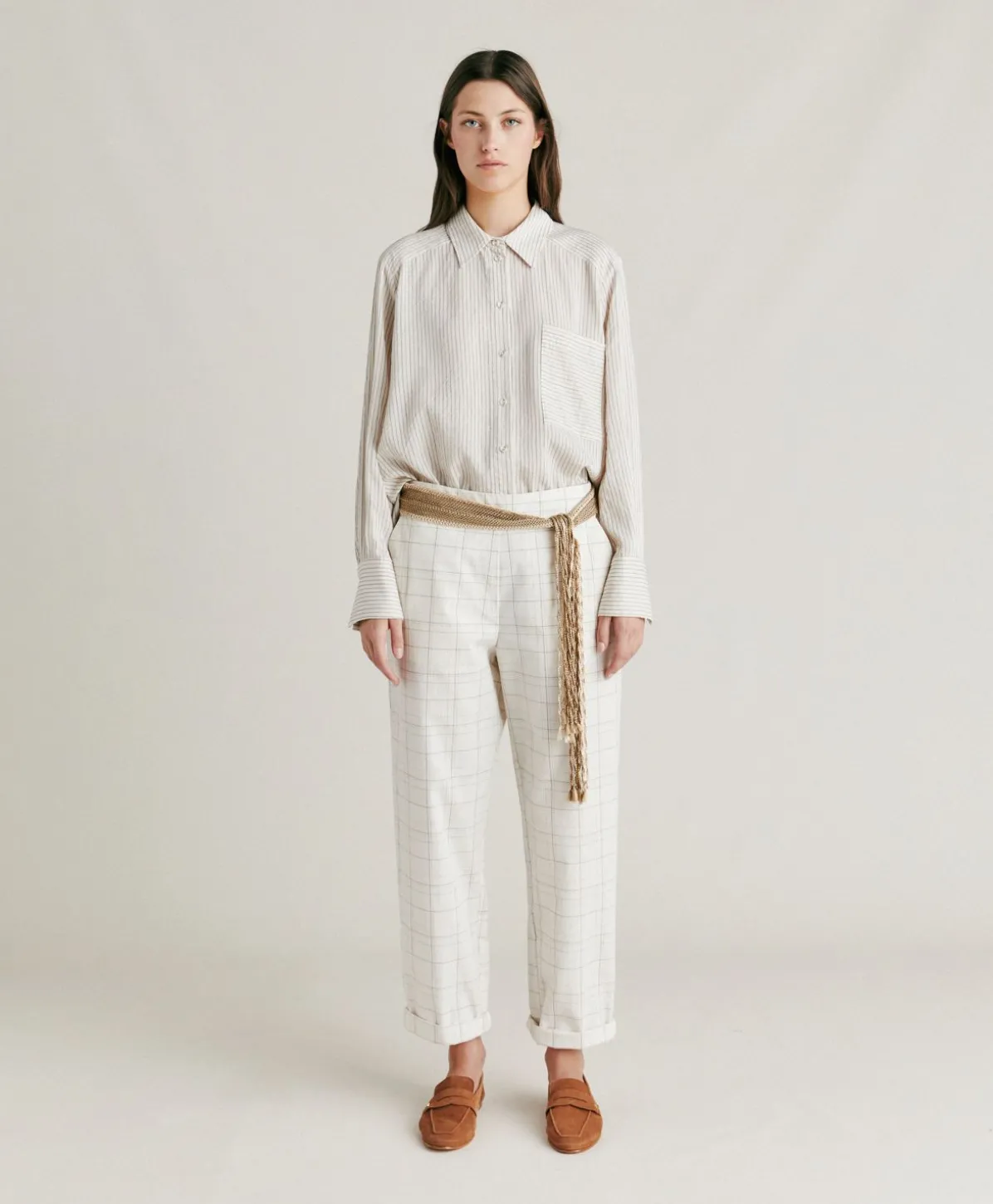 Pantalon Idaho Check Seersucker - Creme/Boue
