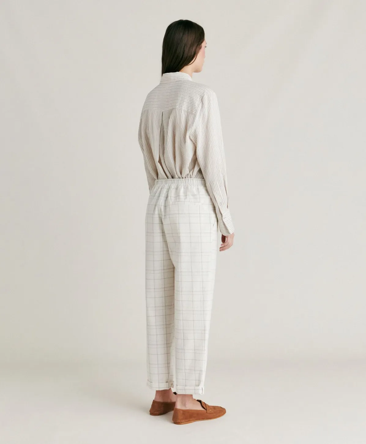 Pantalon Idaho Check Seersucker - Creme/Boue
