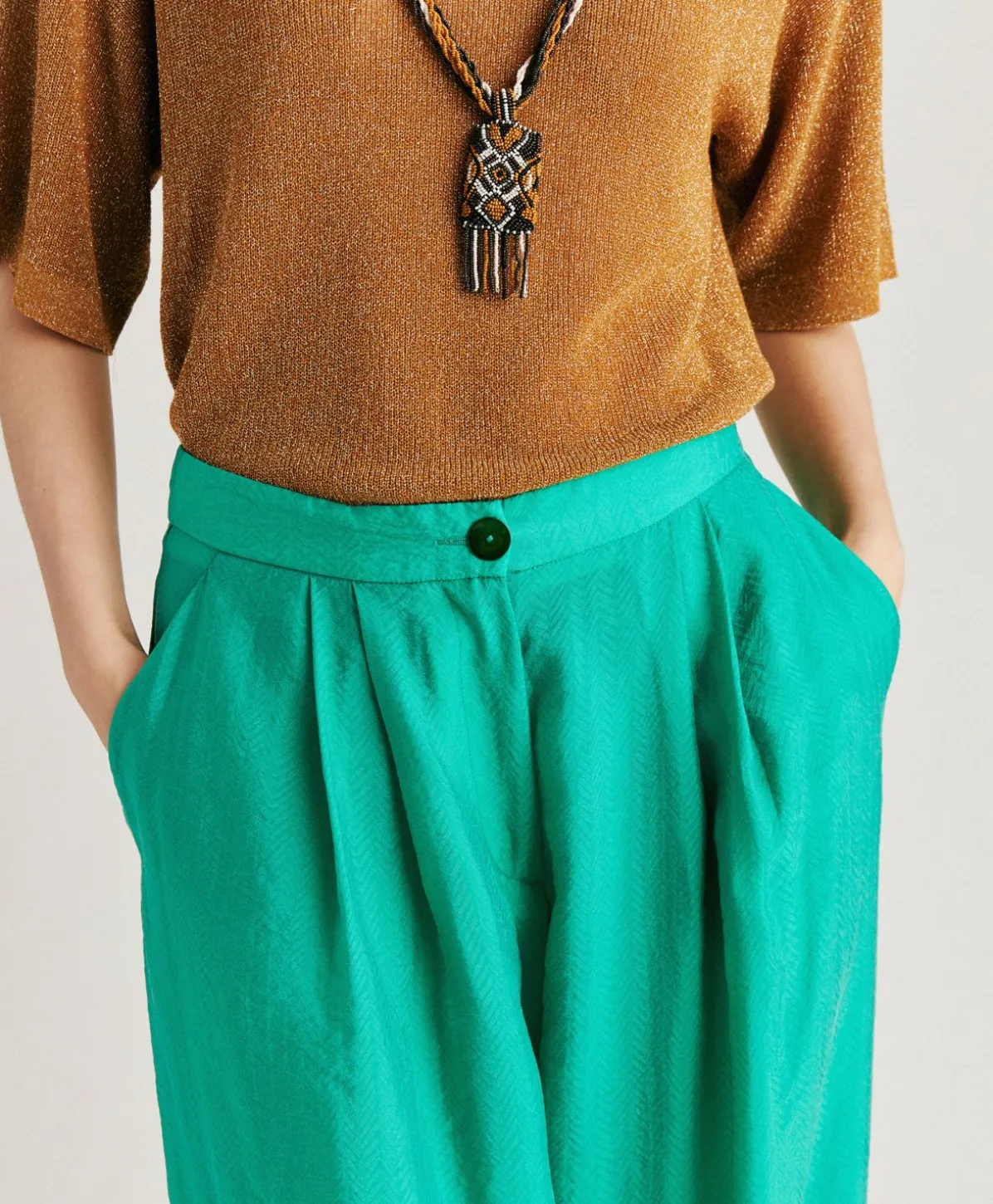 Pantalon Jacquard Cupro Patrice - Emeraude