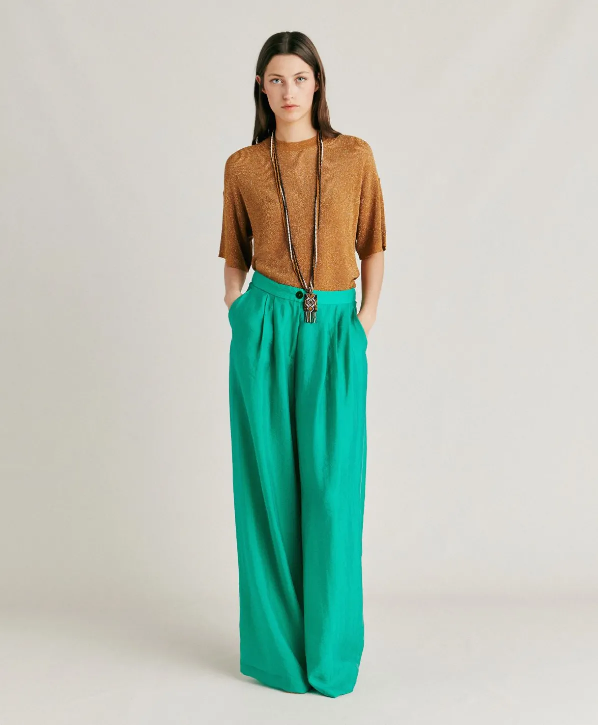 Pantalon Jacquard Cupro Patrice - Emeraude