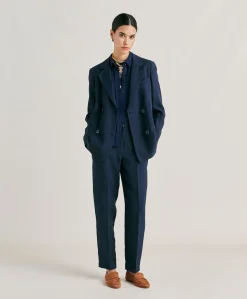 Pantalon Matthieu En Viscose De Lin Elegant - Bleu Nuit