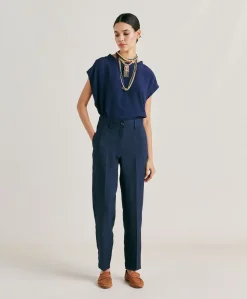 Pantalon Matthieu En Viscose De Lin Elegant - Bleu Nuit