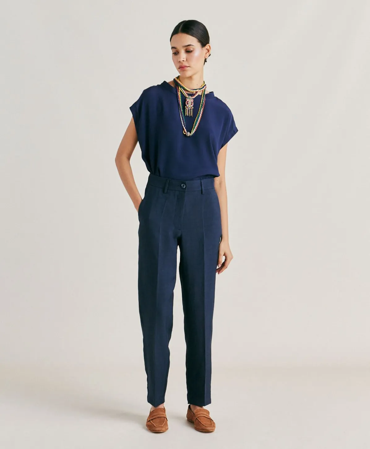 Pantalon Matthieu En Viscose De Lin Elegant - Bleu Nuit