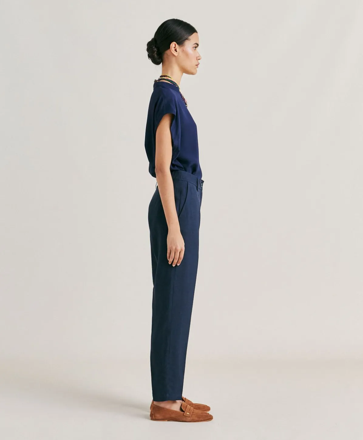 Pantalon Matthieu En Viscose De Lin Elegant - Bleu Nuit