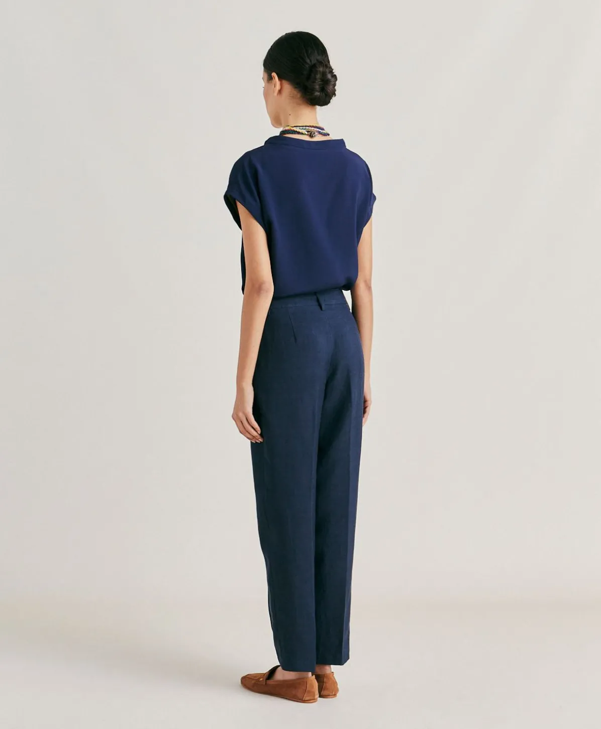 Pantalon Matthieu En Viscose De Lin Elegant - Bleu Nuit
