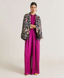 Pantalon Uni En Soie Patrice Bis - Cyclamen
