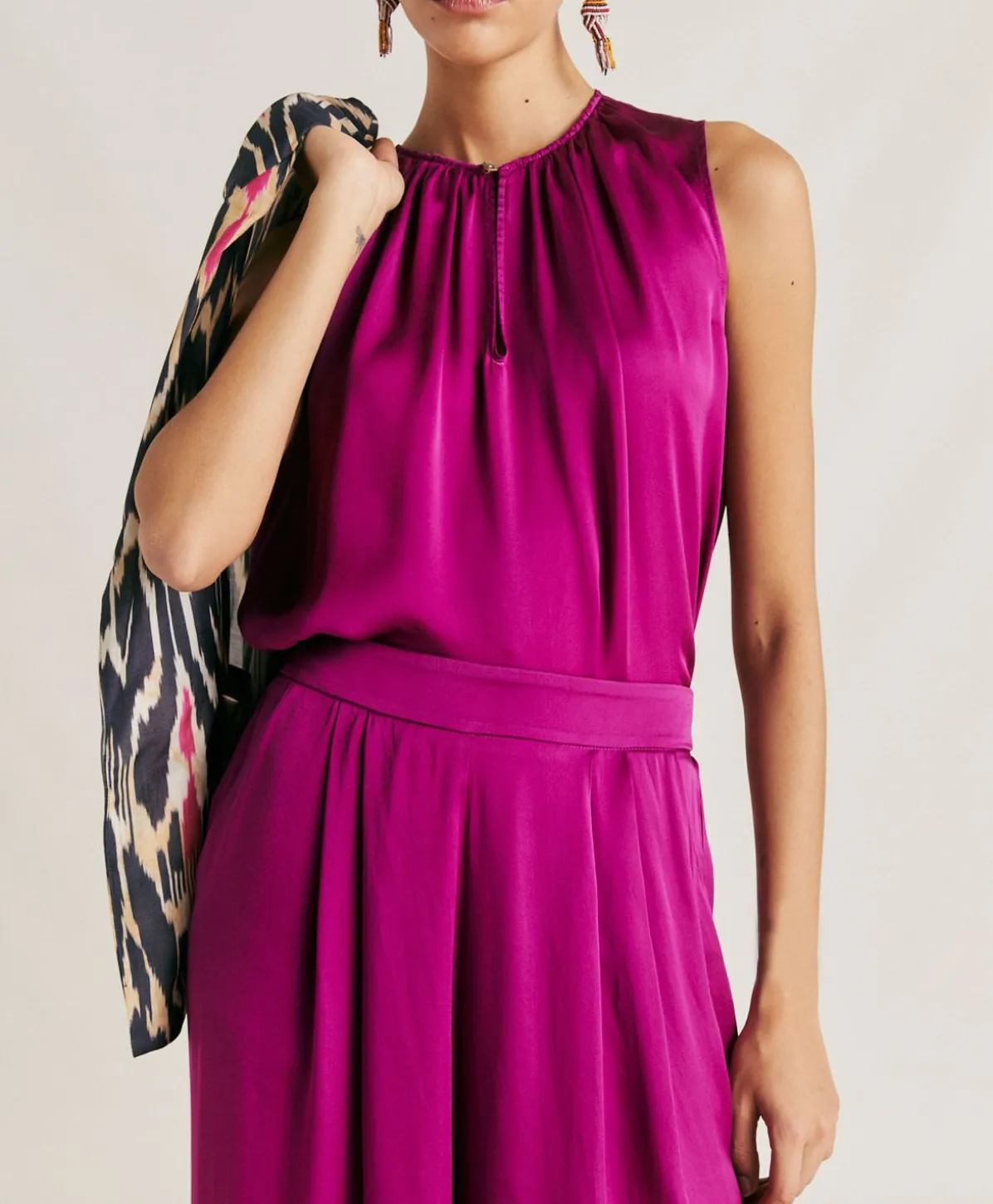 Pantalon Uni En Soie Patrice Bis - Cyclamen
