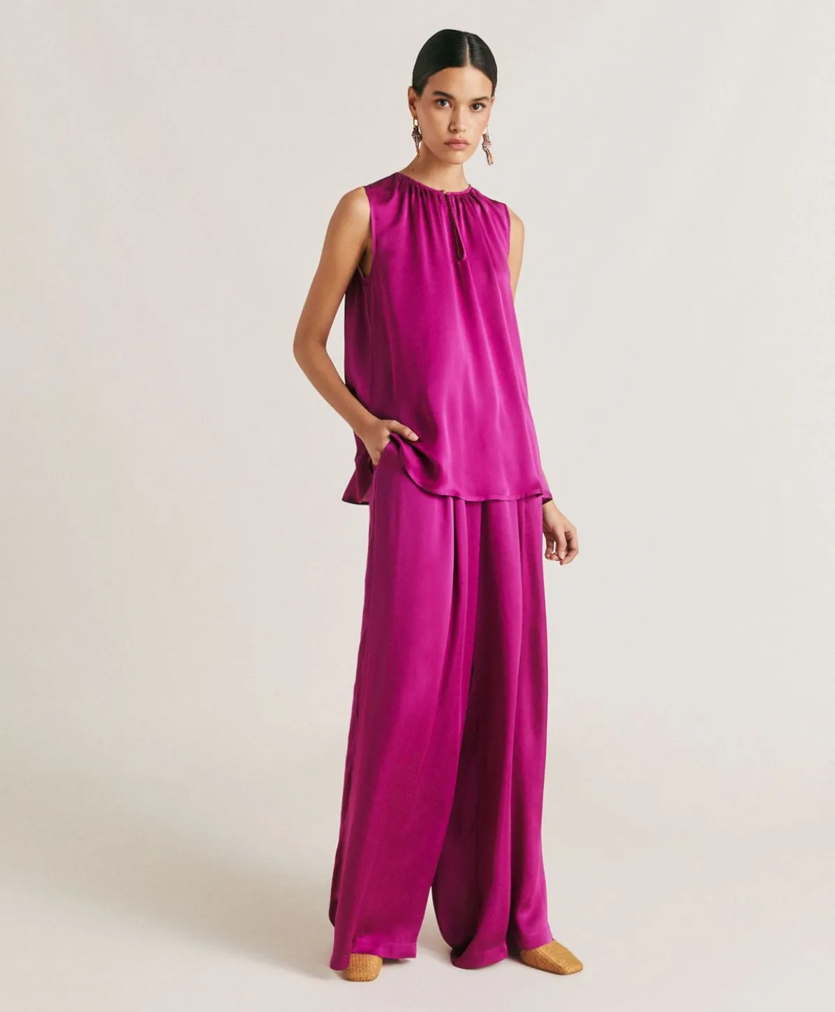 Pantalon Uni En Soie Patrice Bis - Cyclamen