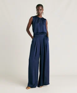 Patrice Bis Pantalon Uni En Soie - Bleu Nuit