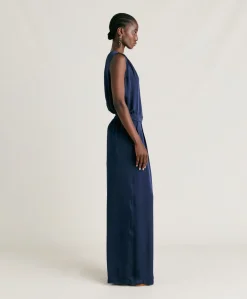 Patrice Bis Pantalon Uni En Soie - Bleu Nuit
