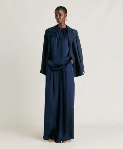 Patrice Bis Pantalon Uni En Soie - Bleu Nuit