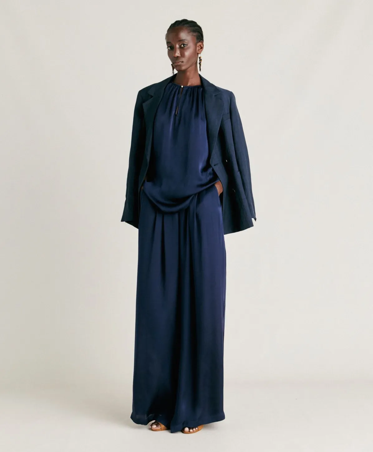 Patrice Bis Pantalon Uni En Soie - Bleu Nuit