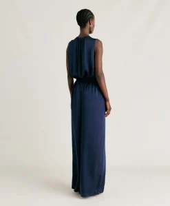 Patrice Bis Pantalon Uni En Soie - Bleu Nuit