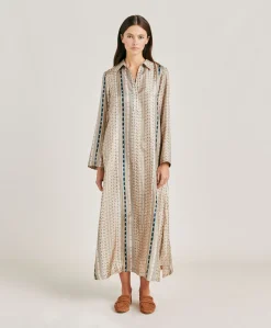 Robe Aligusta En Serge De Soie - Sable Multicolore