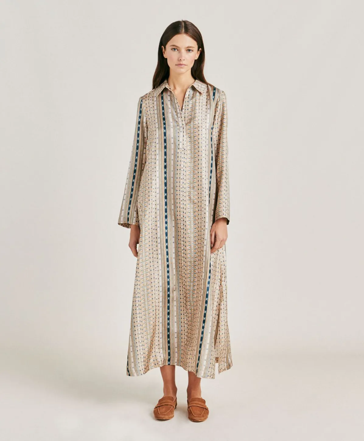 Robe Aligusta En Serge De Soie - Sable Multicolore