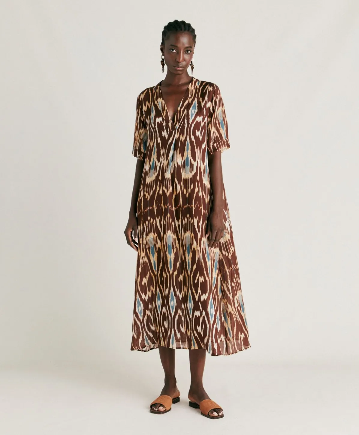 Robe Altamura En Lin Viscose - Cacao Multicolore