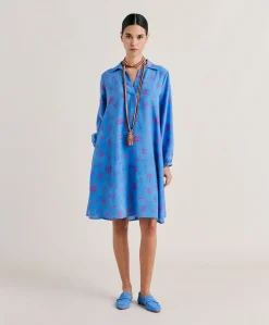Robe Amber En Crepe De Chine - Bluette/Fuchsia