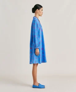 Robe Amber En Crepe De Chine - Bluette/Fuchsia