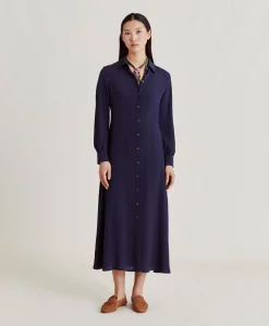 Robe Bethany En Acetate De Soie Solide - Bleu Nuit