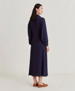 Robe Bethany En Acetate De Soie Solide - Bleu Nuit
