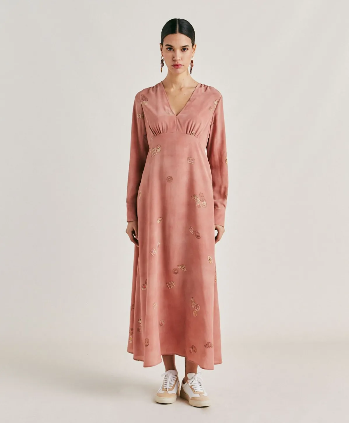 Robe Cala Junco En Crepe De Chine - Rose Multicolore