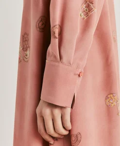 Robe Cala Junco En Crepe De Chine - Rose Multicolore